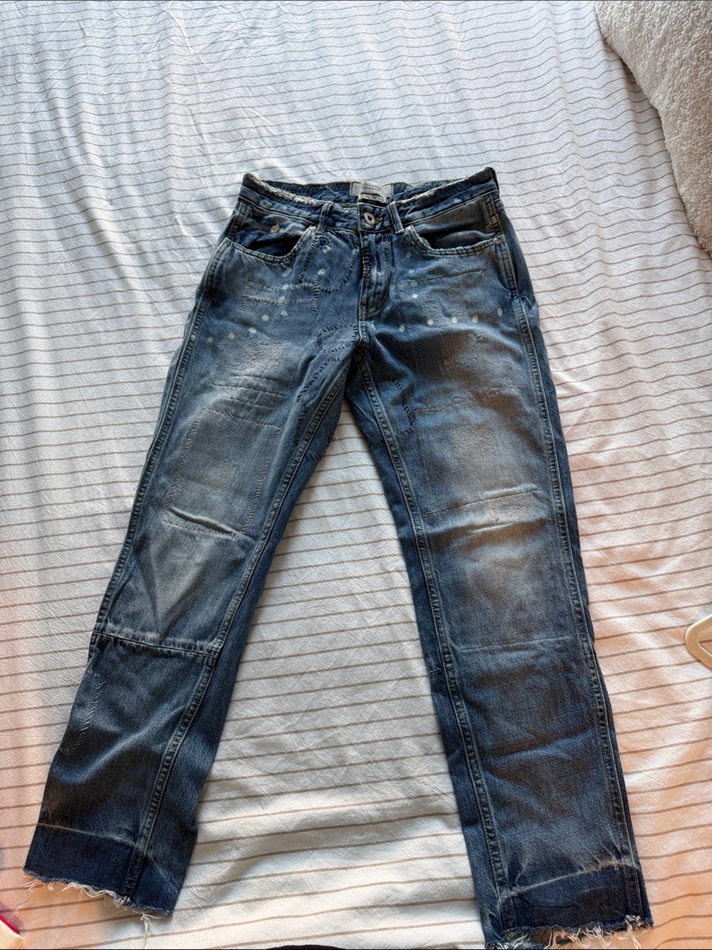 Scotch & Soda Women's Blue Straight-Leg Jeans with Subtle Paint Detail